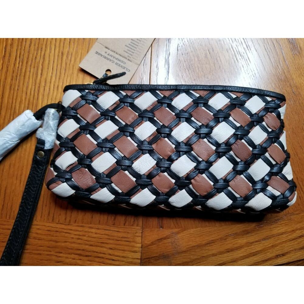Clever Carriage Woven Leather Wristlet Clutch A100234